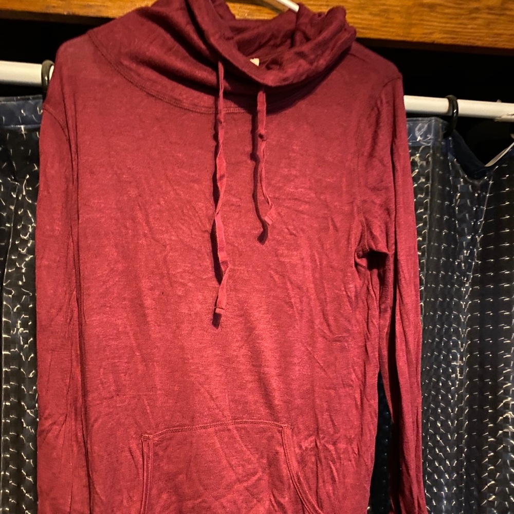 Cowl neck thin sweater with kangaroo pocket